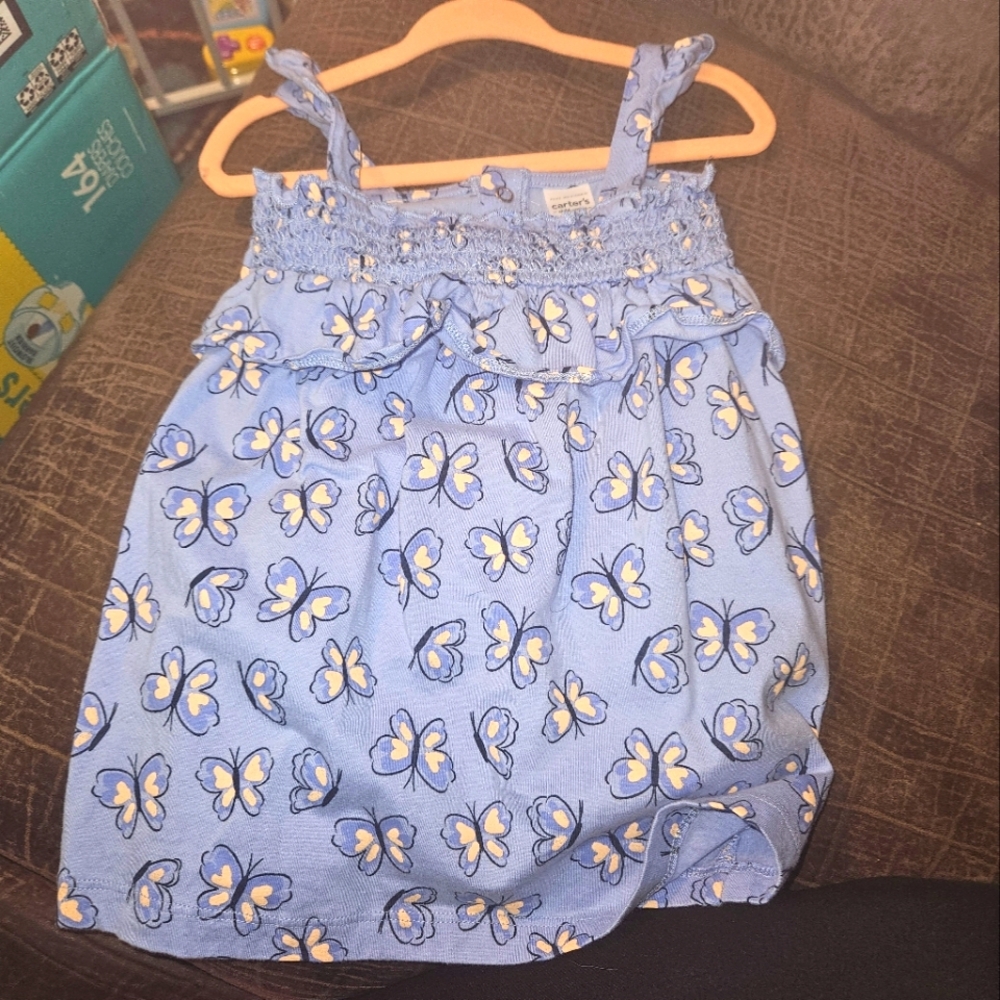LIKE NEW Carter's Blue 💙 & Peach 🍑 Butterfly 🦋 Dress, Size 12m